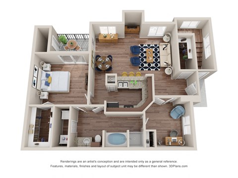 Floor plan for 2 beds, 1 bath, 951 sqft